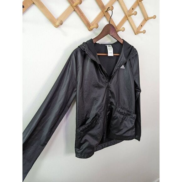 Adidas Black Full Zip Running Jacket Windbreaker - Size Small - Picture 2 of 6
